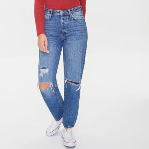 Forever 21 Women's Mid Rise Relaxed Fit Slim Leg Boyfriend Jeans - 26 - Picture 1 of 8
